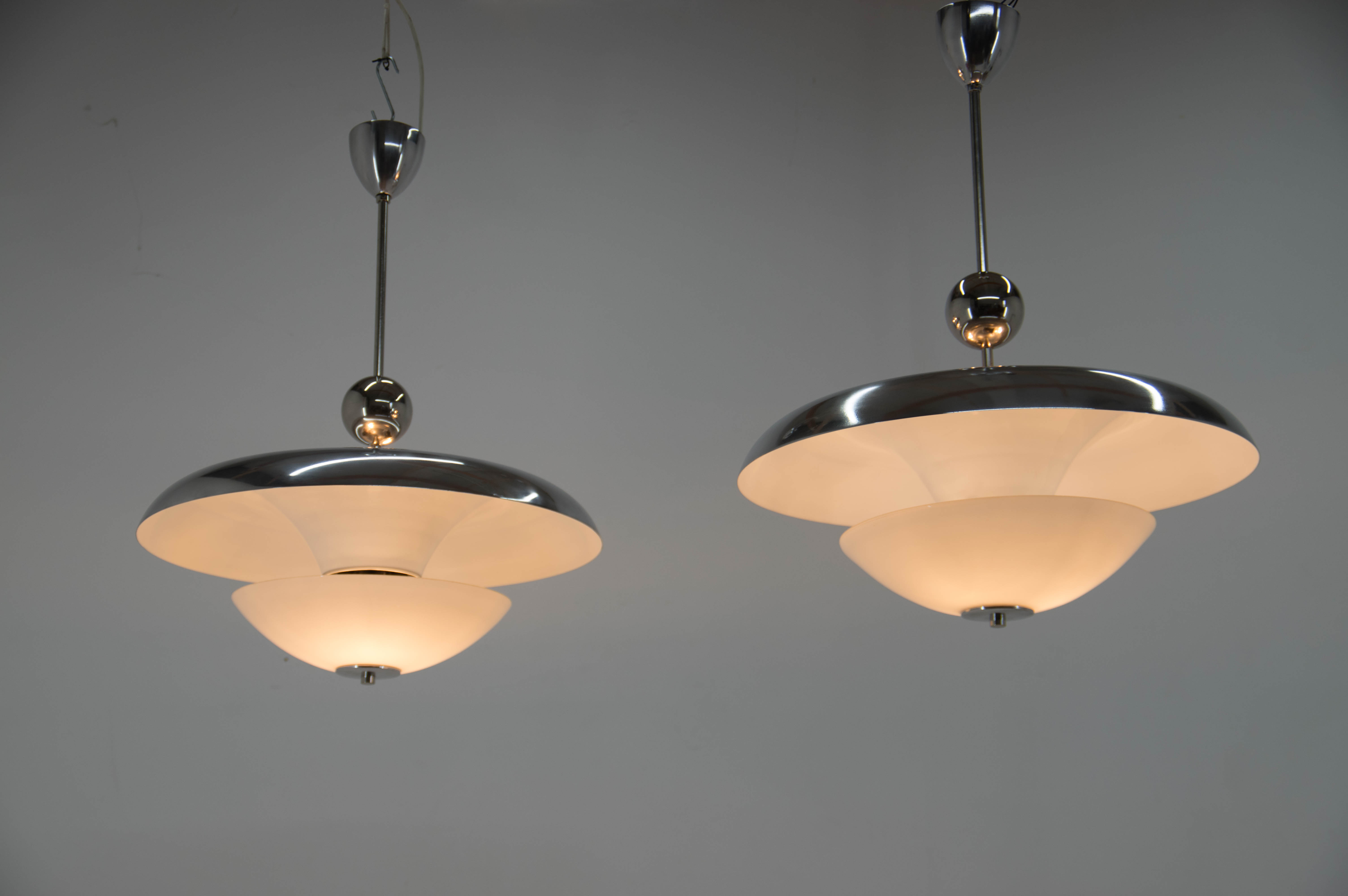Set of Two Bauhaus Chandeliers, 1930s, Restored