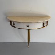 Console murale flottante avec tiroir, corps en laiton et plateau en marbre, années 1960, Italie