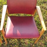 Fauteuil  rouge 1940 a 60 ossature bois 70xprof53xlar