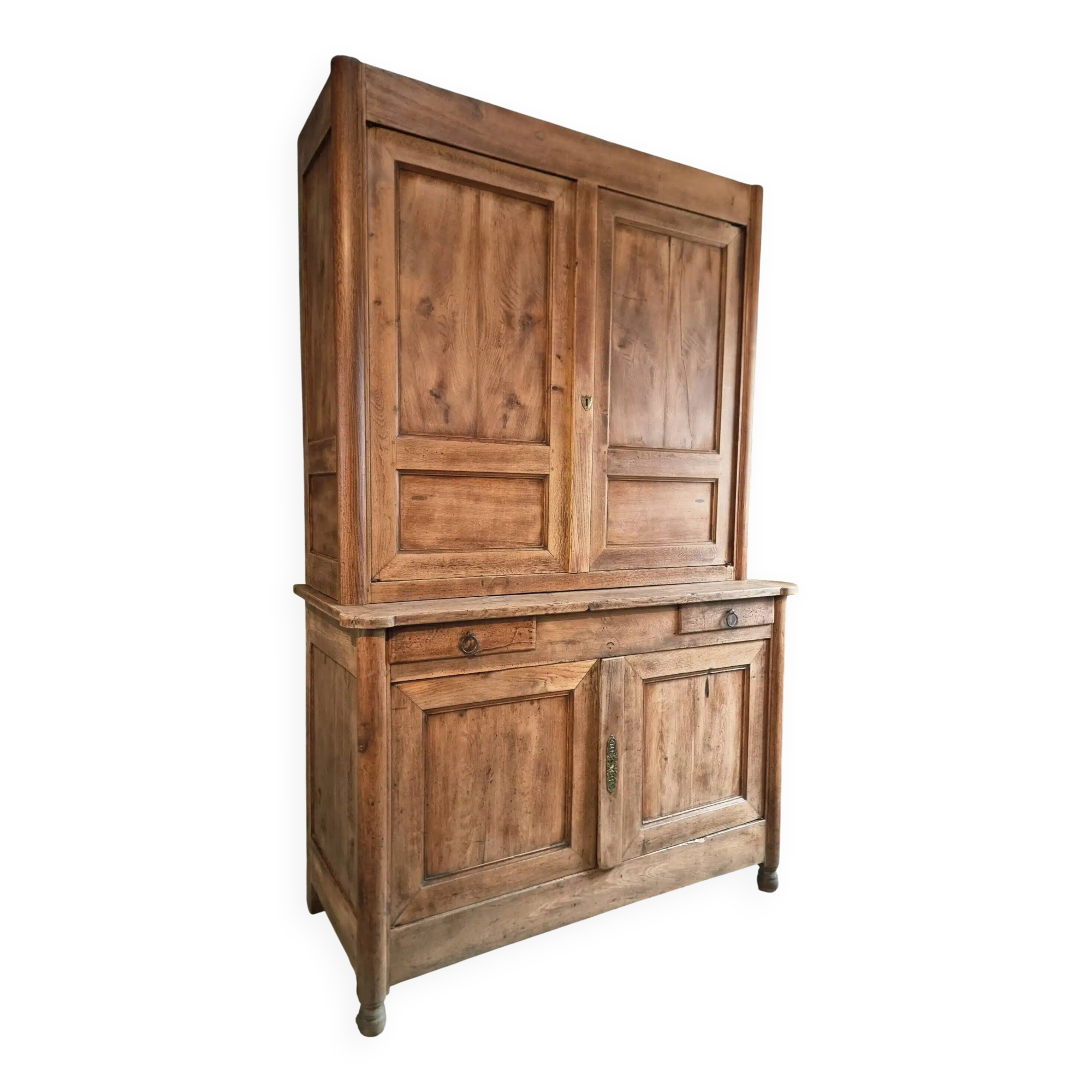 Antique French oak sideboard – Two-part display cabinet with drawers and four doors