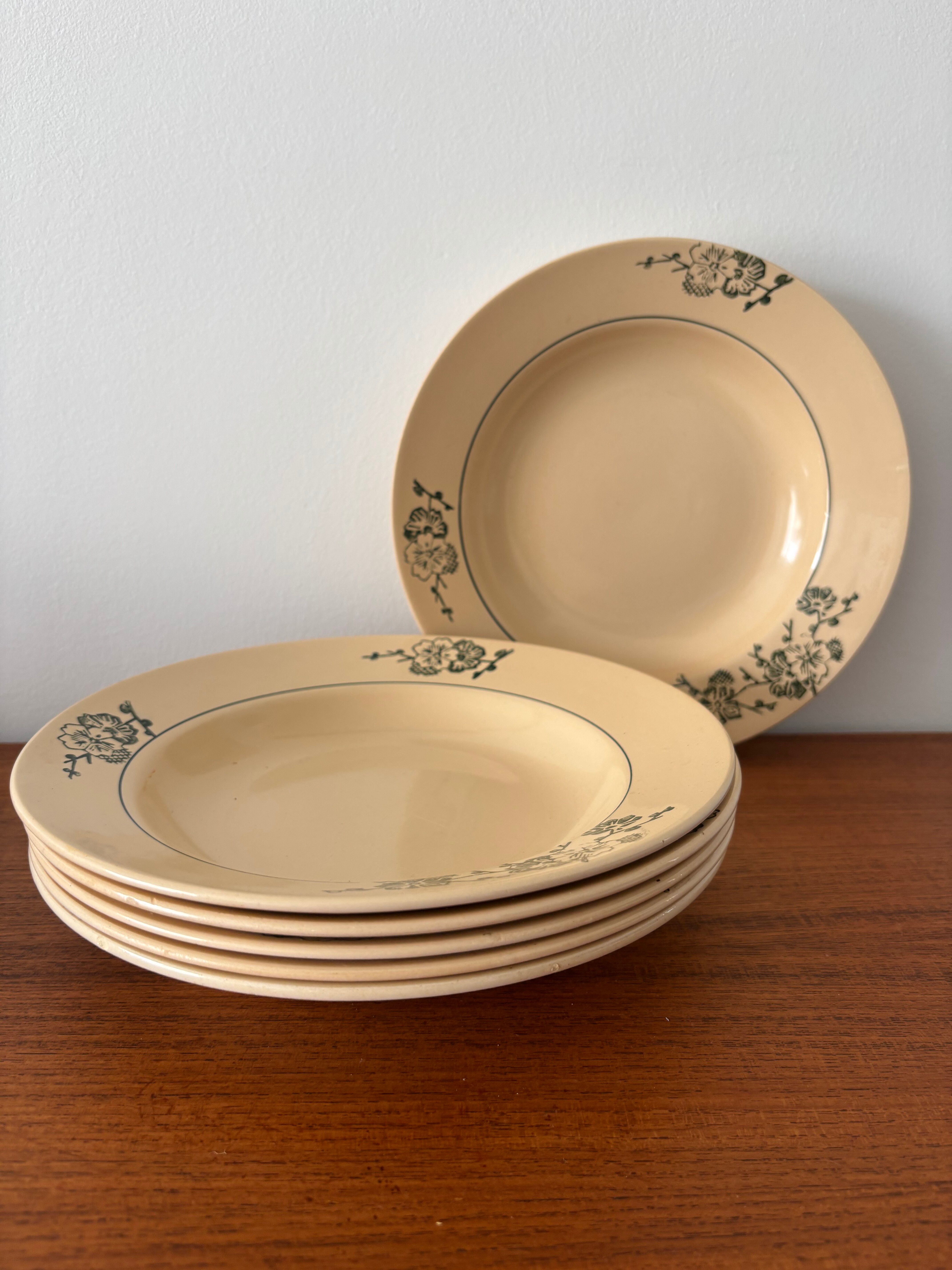 Set of 6 vintage green flowered deep plates from Saint Amand – Tableware