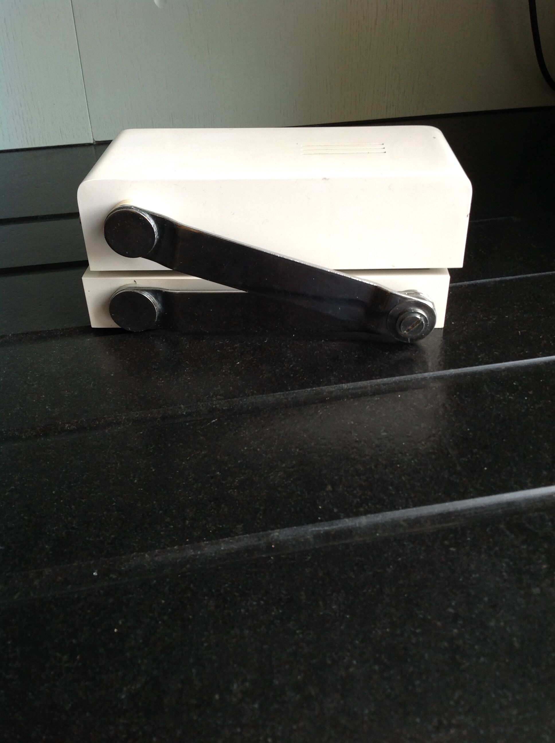 Vintage travel lamp adjustable and folding, 70s; folded it becomes a box.