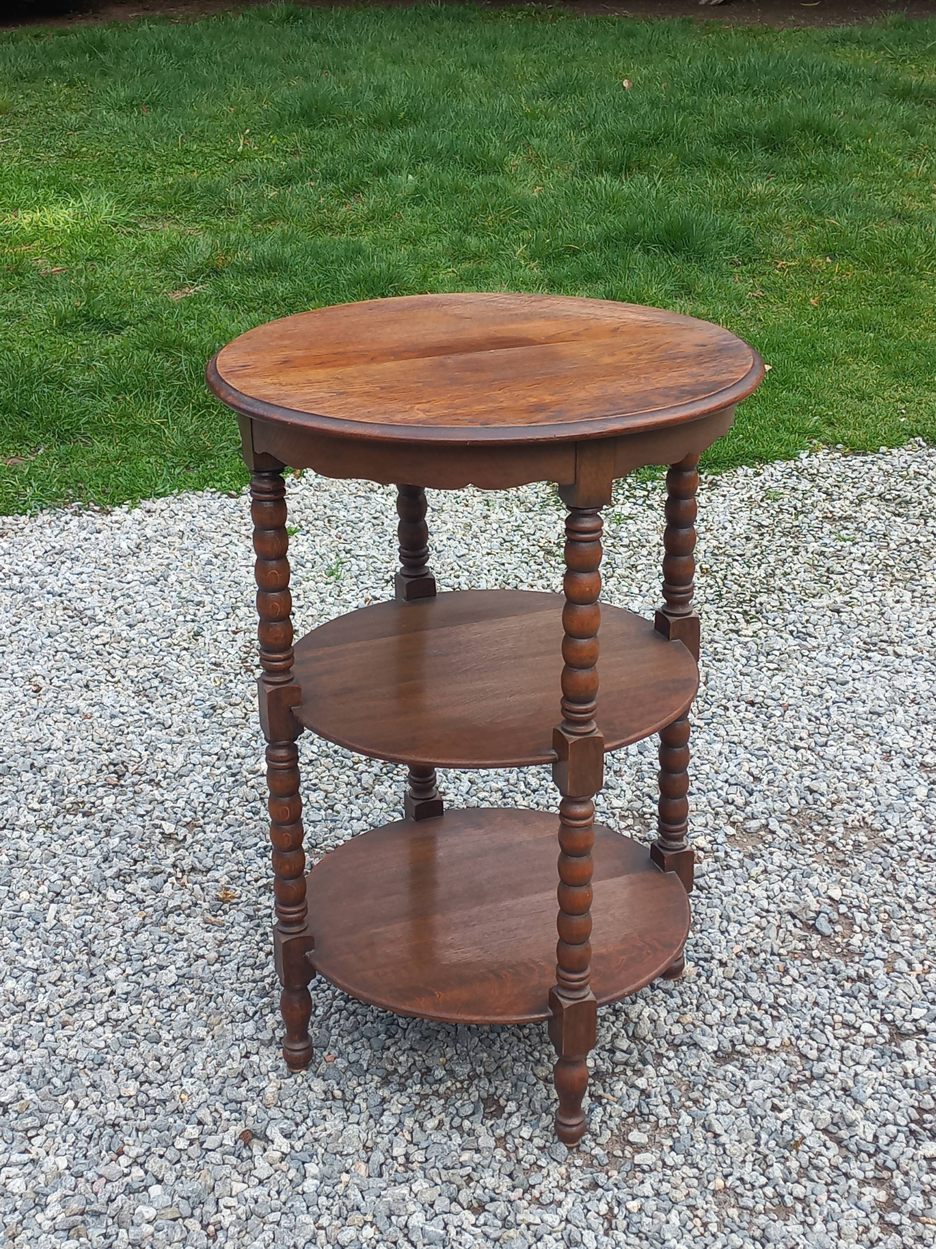 Vintage oak pedestal table with 3 shelves from the 60s