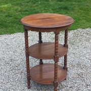 Vintage oak pedestal table with 3 shelves from the 60s