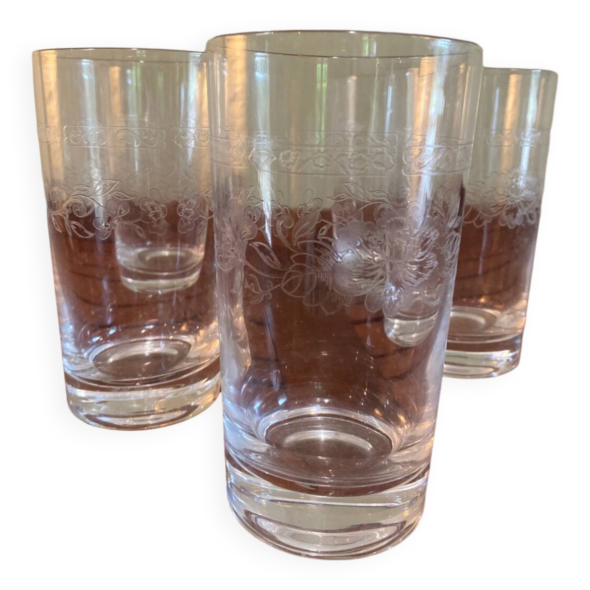 5 large engraved glasses