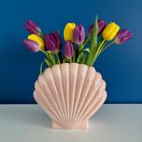 80's pink iridescent shell vase