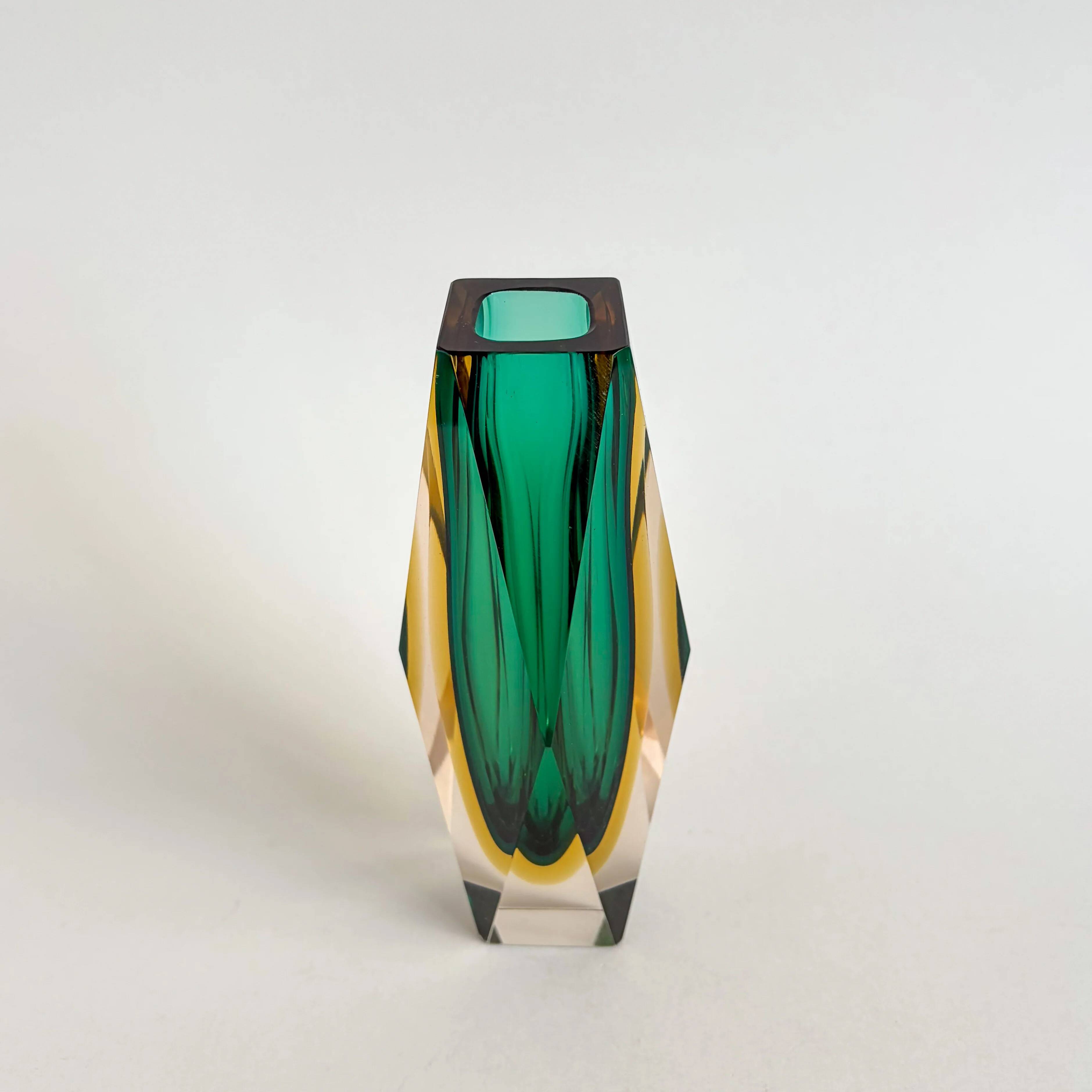 Faceted Sommerso vase from Murano in green
