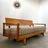 Old wooden sofa vintage brutalist design 60s