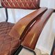 Set of 4 Vintage Quilted Leather Dining Chairs: Black Metal Base
