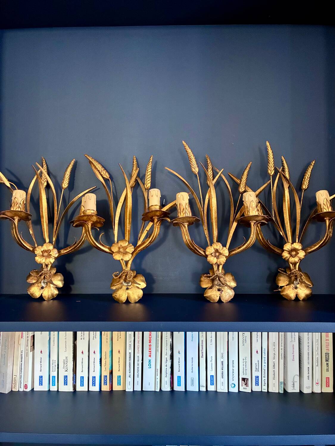 4 metal wall lights "Wheat Ears" Maison Charles, 1980