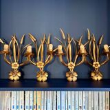 4 metal wall lights "Wheat Ears" Maison Charles, 1980