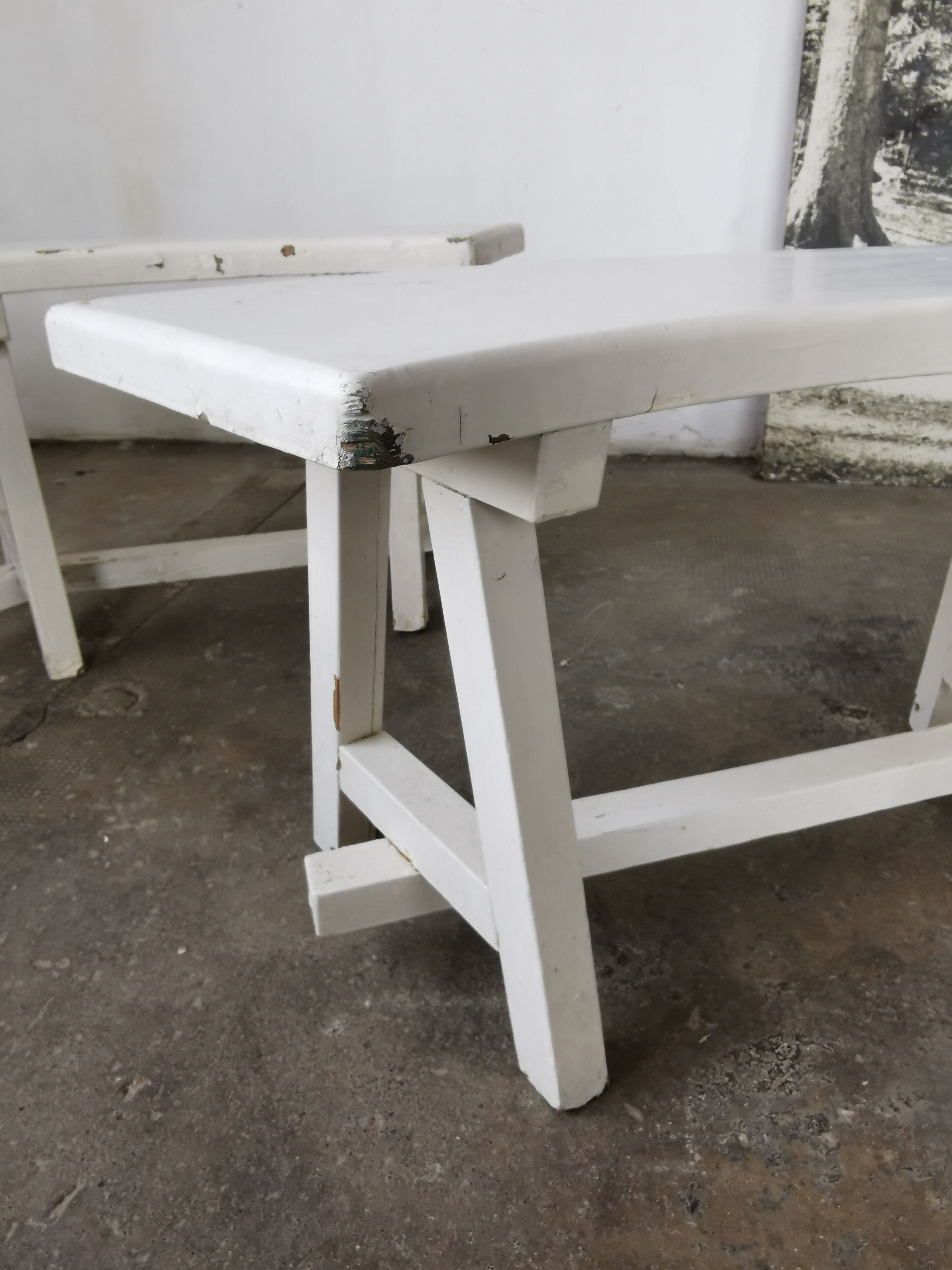 Pair of benches in white fir