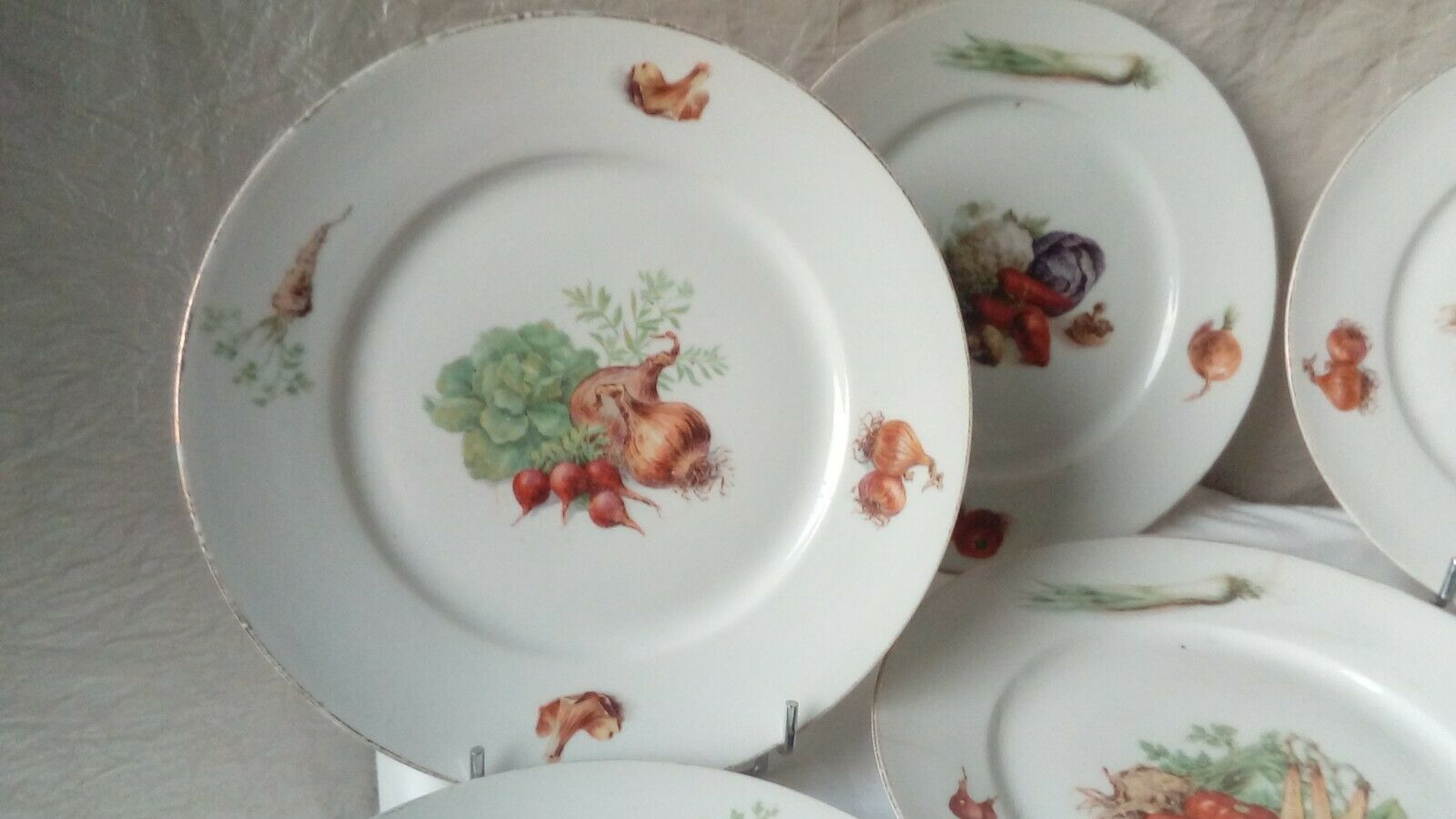 6 FLAT PORCELAIN PLATES THICK DECOR VEGETABLES 4 SEASONS