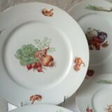 6 FLAT PORCELAIN PLATES THICK DECOR VEGETABLES 4 SEASONS