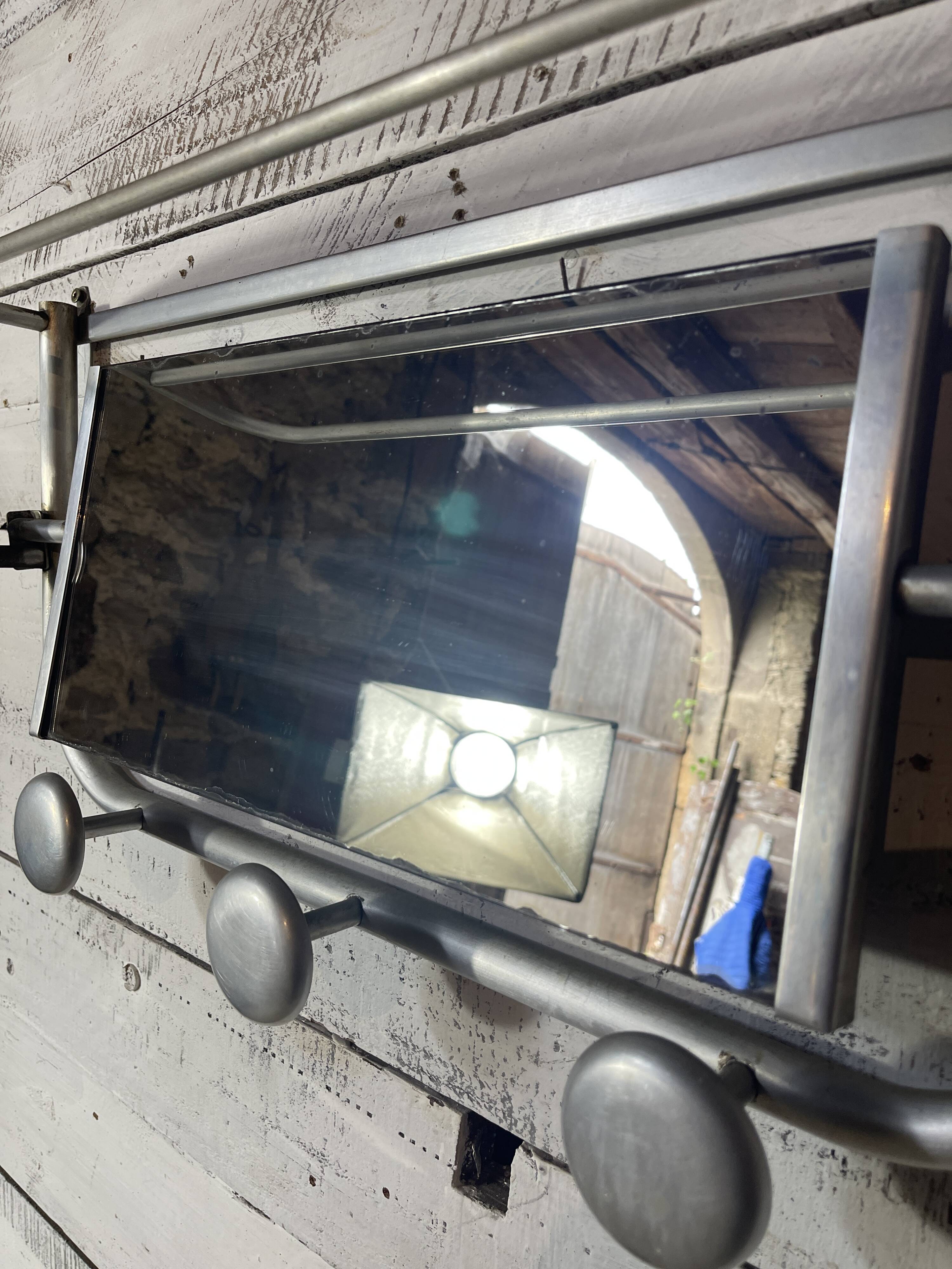 Aluminum wall-mounted coat rack with mirror