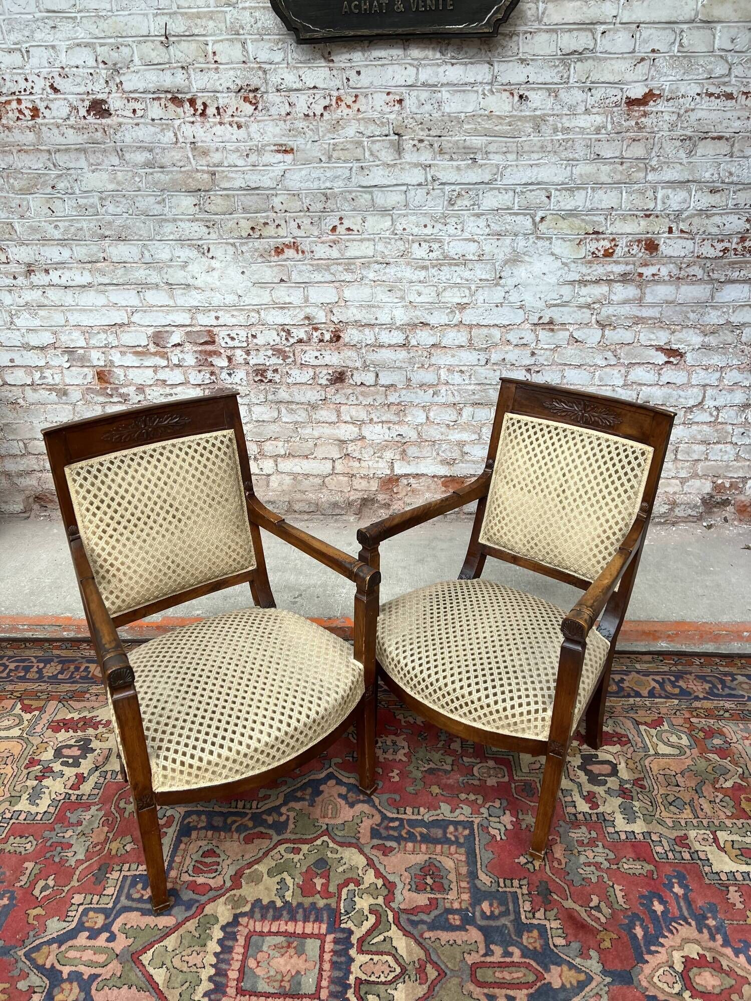 Pair of mahogany armchairs Empire XIXth century