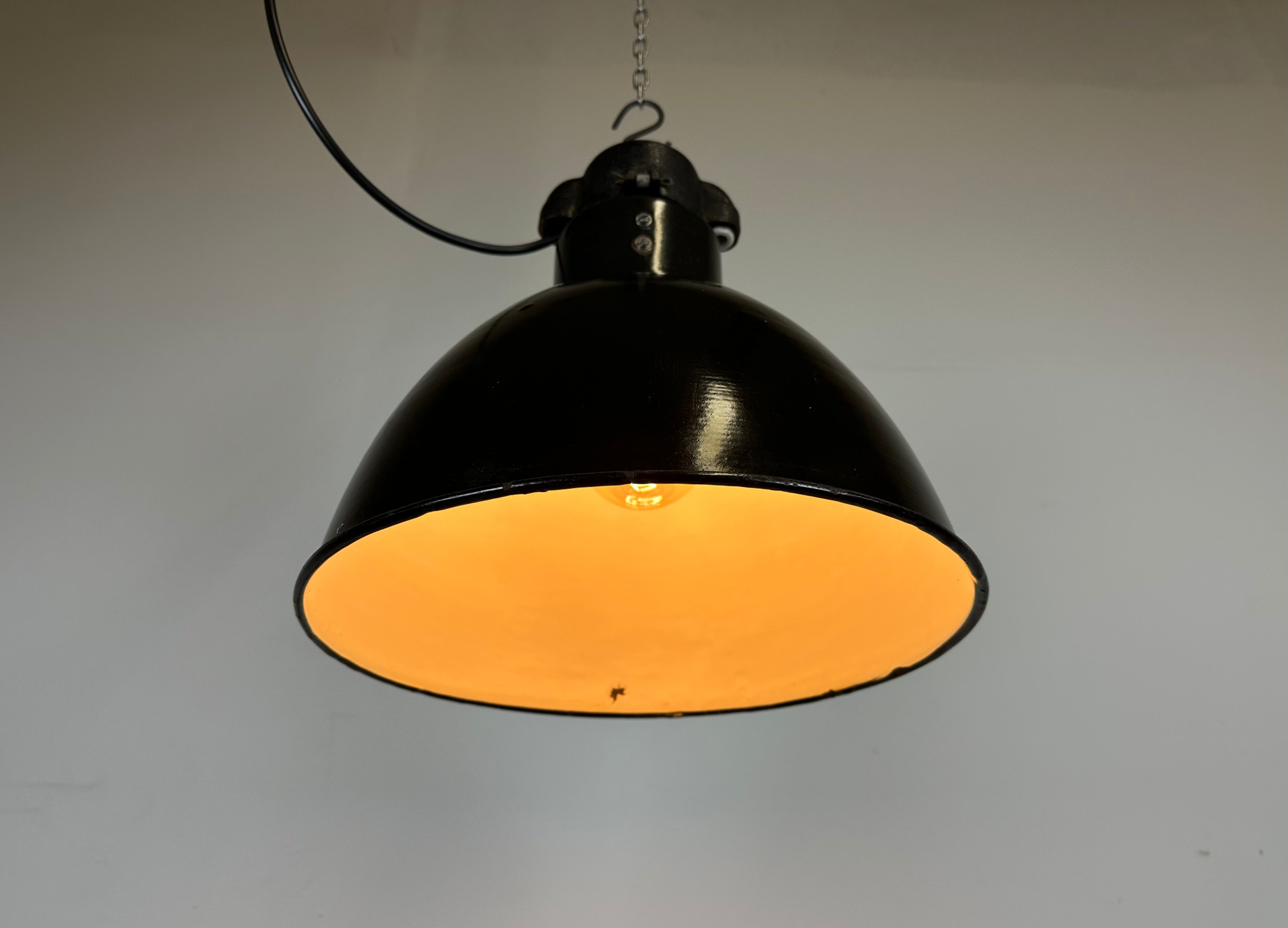 Industrial bauhaus black enamel pendant lamp, 1930s