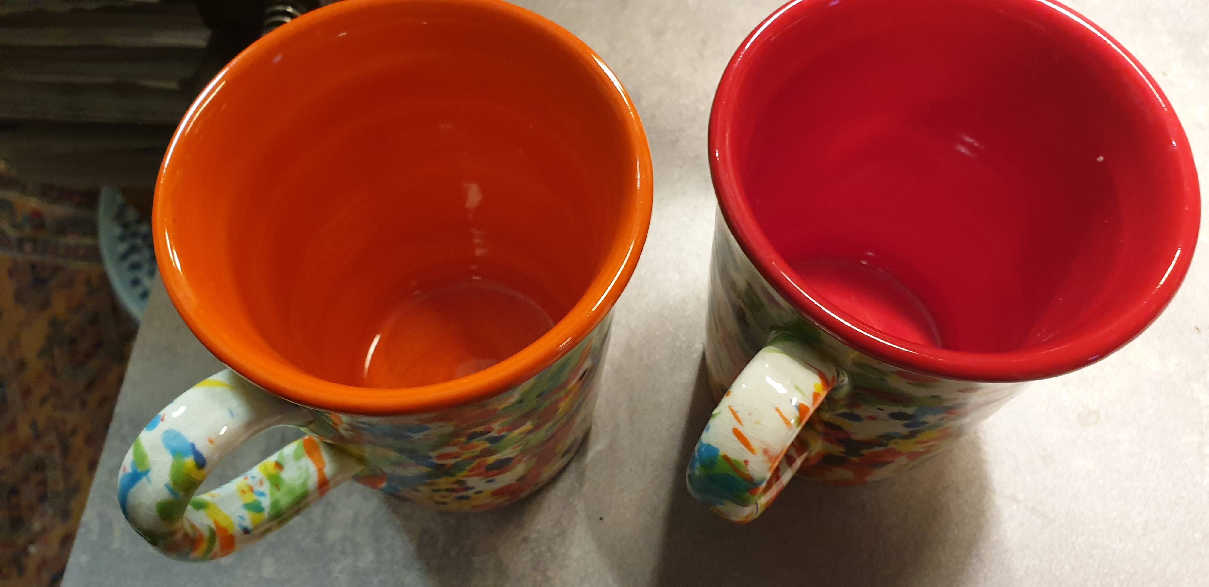 4 enameled ceramic mugs