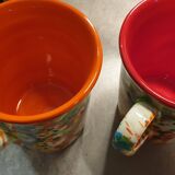 4 enameled ceramic mugs