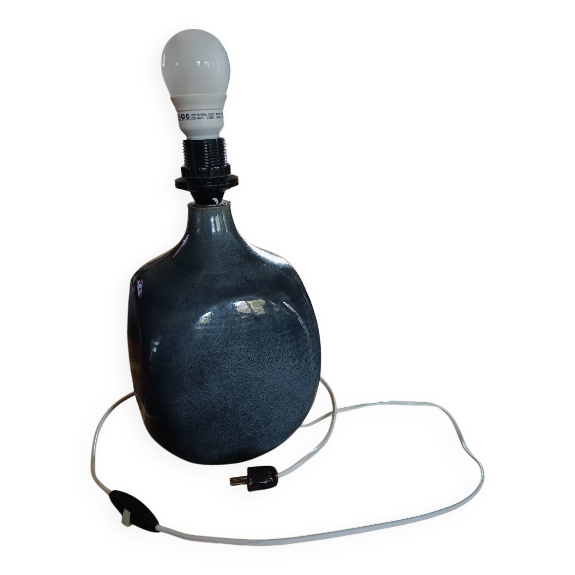 handmade lamp base glazed stoneware 70s blue