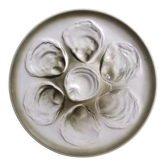 Assiette à huîtres vintage française en majolique blanche et verte