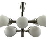 12-flame Sputnik chandelier from the 1960s and 1970s, Kaiser Leuchten, opal glass design