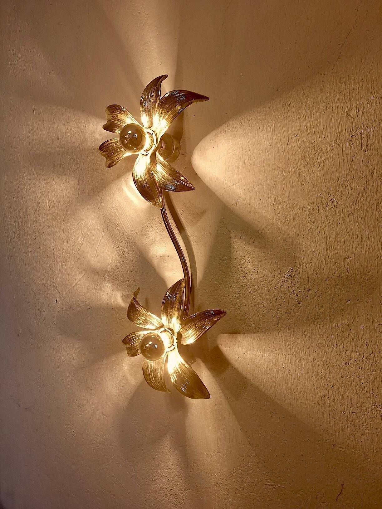 Brass organically shaped double ceiling or wall lights, 1970s