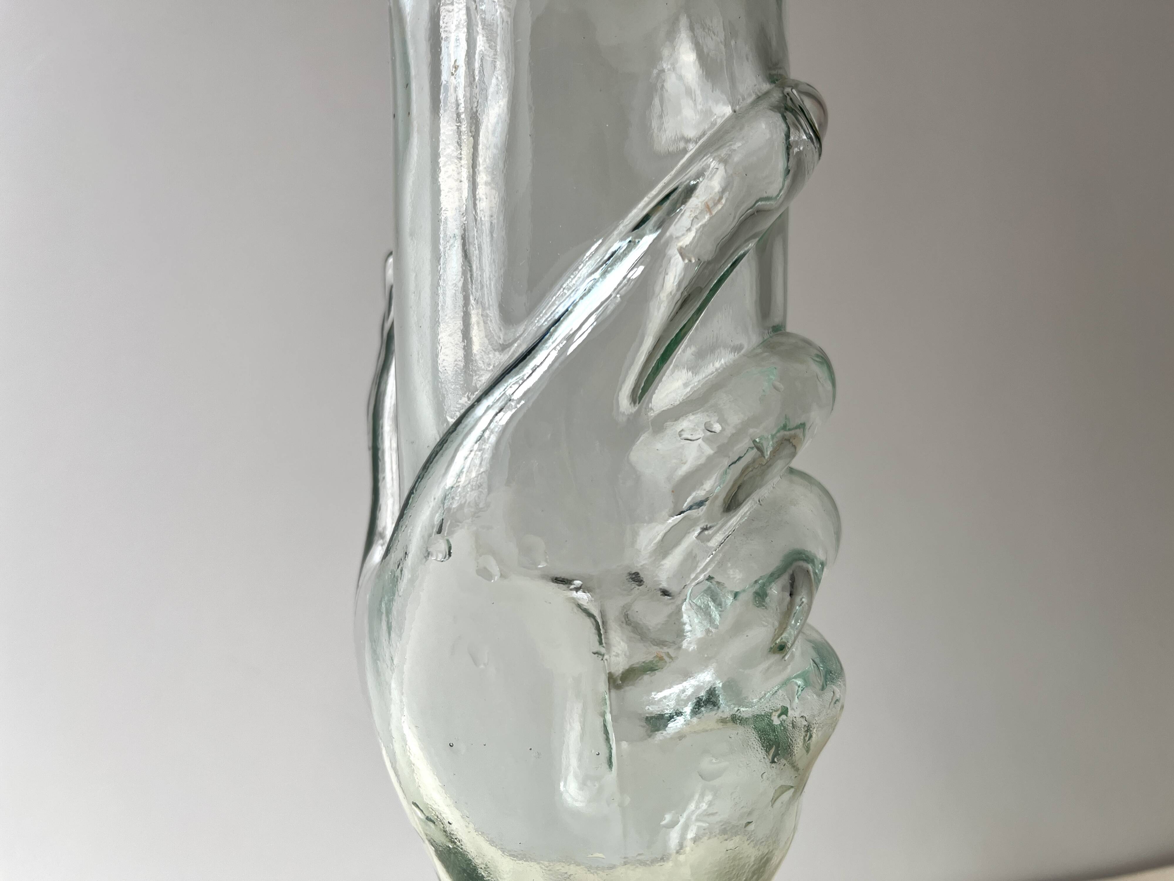 Legras glass bottle "transparent hand" circa 1920, antique carafe