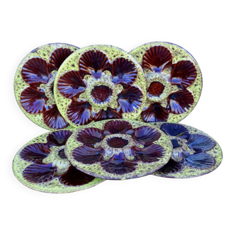 Assiettes à huîtres vintage en faïence de Vallauris, par Marius Giuge, lot de six