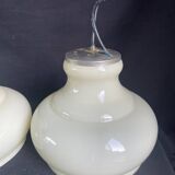 Pair of mid-century vintage opaline milk glass pendant lights