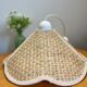 Suspension fleur en rotin vintage beige
