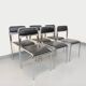 Set of 6 vintage Italian stackable chairs in chrome metal and faux leather.