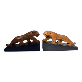 Pair of tight-fitting Art Deco panther bookends
