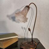 Water lily lamp in brass and glass paste, art nouveau style.