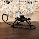Handmade hand candle holder in vintage black wrought iron