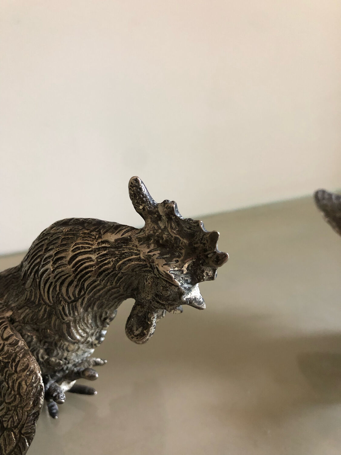 Vintage silver metal roosters