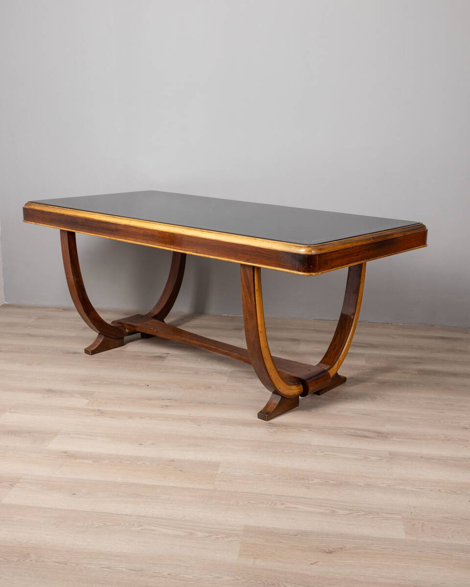 Table en bois et verre Art Déco, Italie années 1930