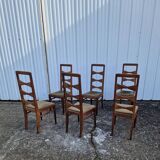 Set of 6 modernist chairs in solid oak with high backs from the 50s