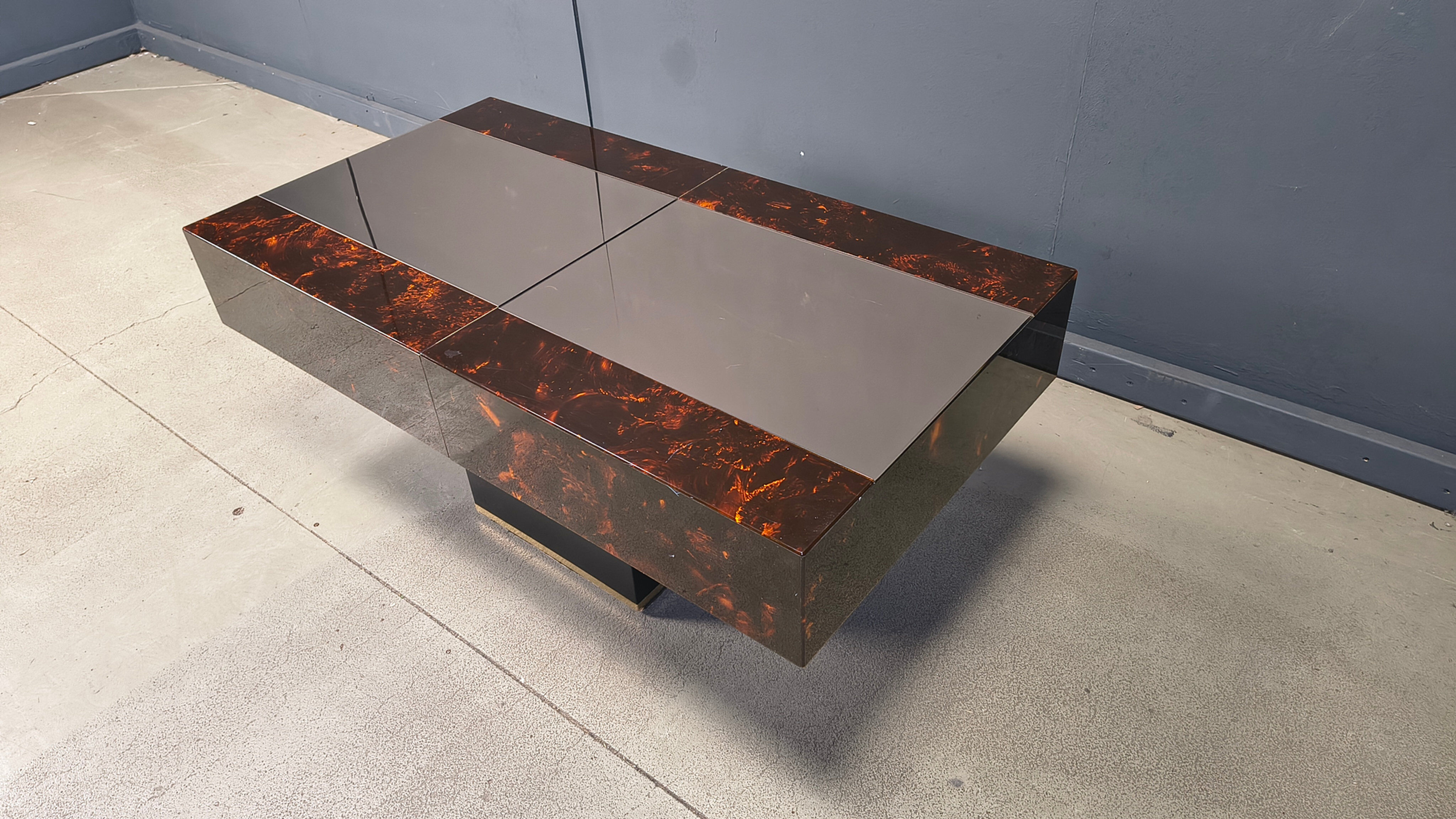 Table basse à café vintage avec bar caché par Eric Maville et Jean Claude Mahey