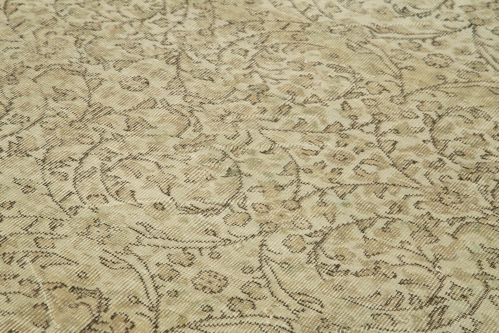 Handwoven vintage anatolian beige carpet 188 cm x 296 cm
