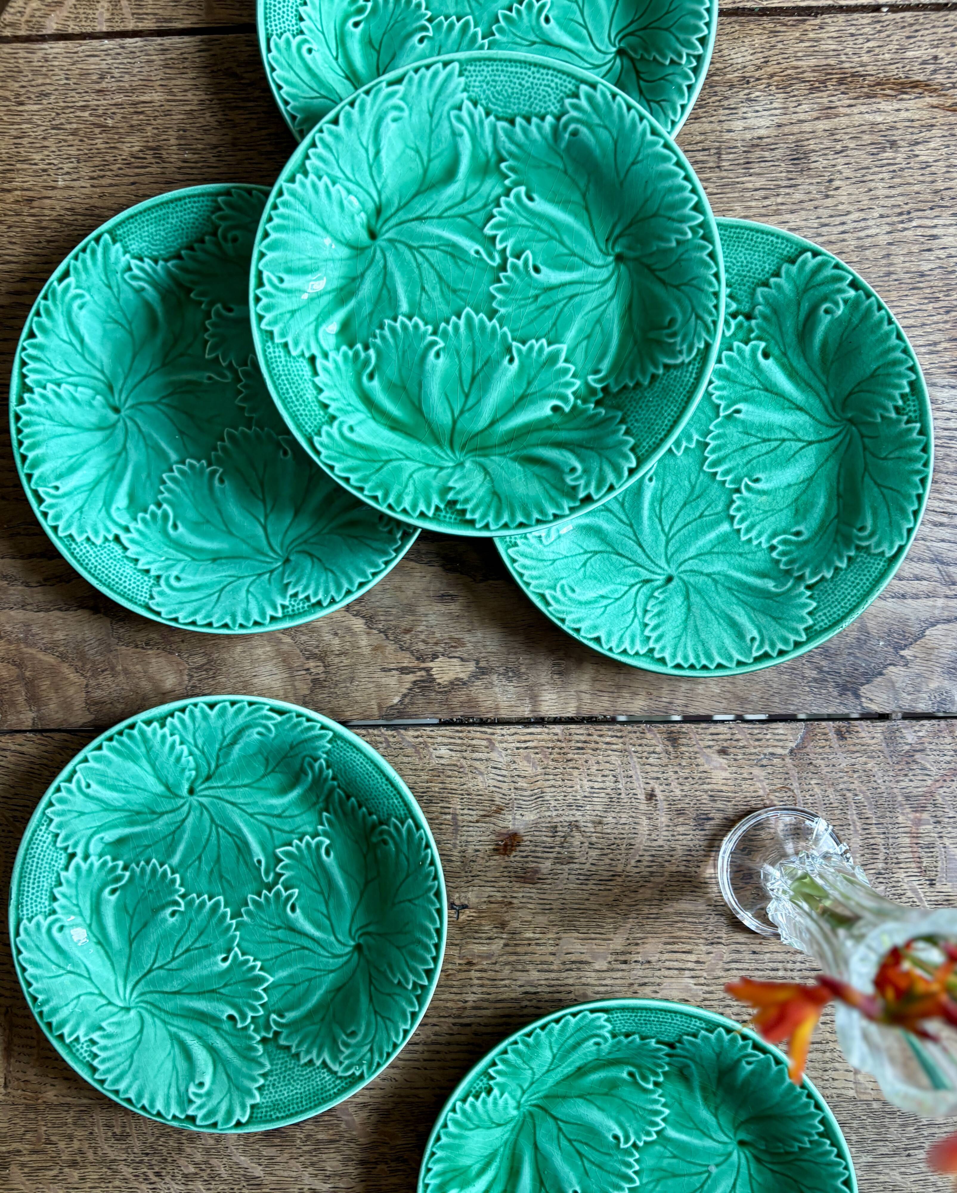Set of 6 vintage green earthenware plates