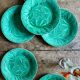 Set of 6 vintage green earthenware plates