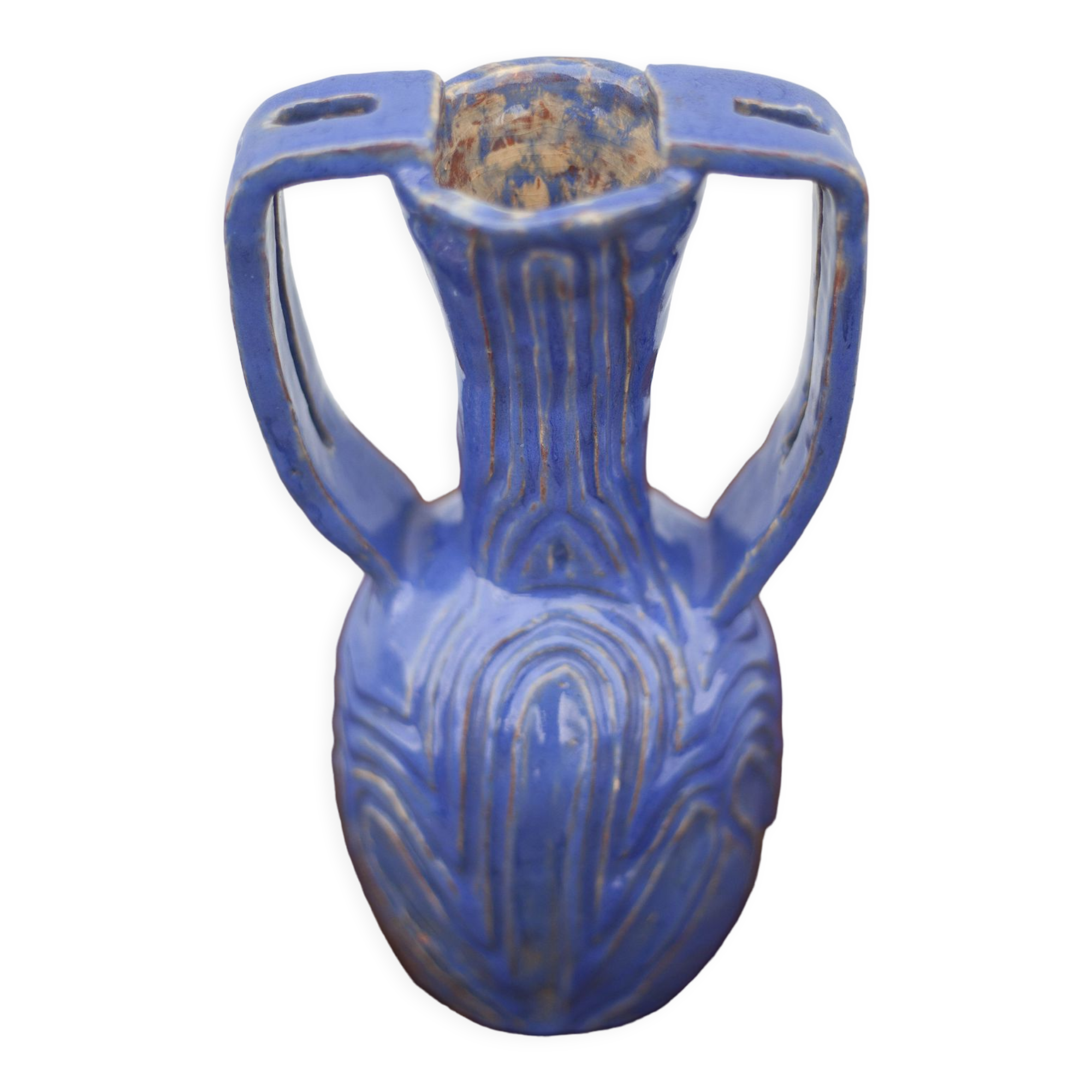 Vase in brutalist blue glazed terracotta 70