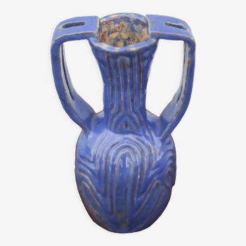 Vase in brutalist blue glazed terracotta 70