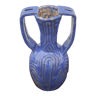 Vase en terre cuite vernissé bleu brutaliste 70