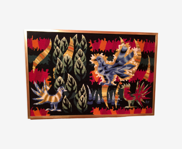 Tapestry birds in forest vintage year 70