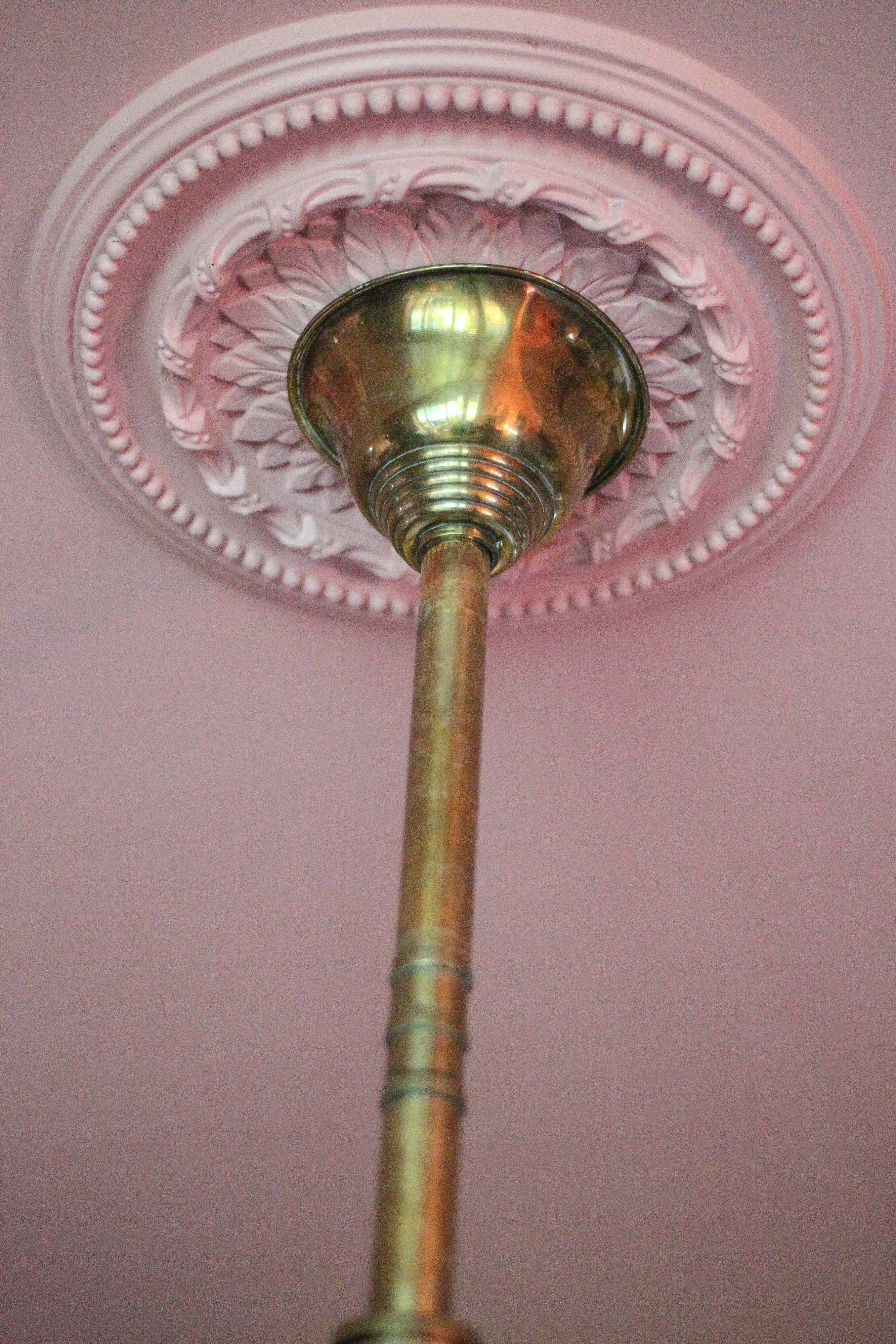 art deco suspension, 6-light Ezan glass globe chandelier, art deco bronze chandelier