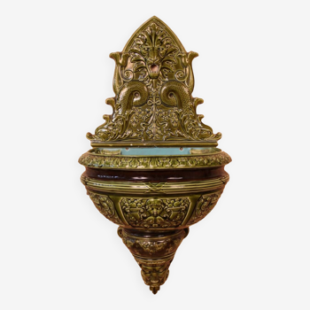 Large indoor ceramic wall fountain from sarreguemines 19th century