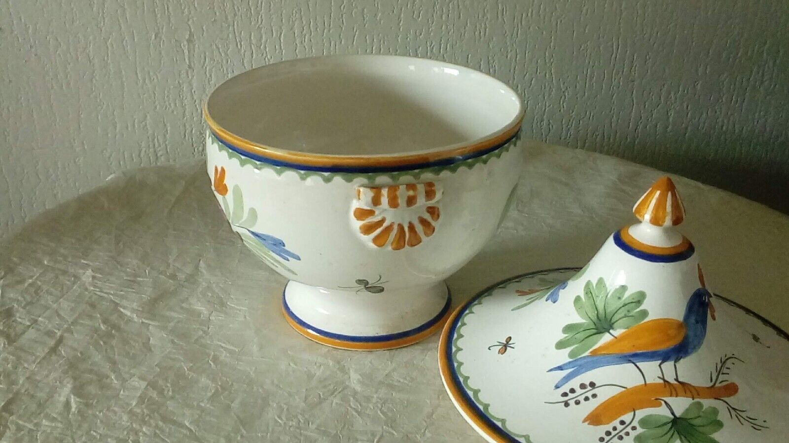 Earthenware tureen floral bird decoration nevers la rochelle?