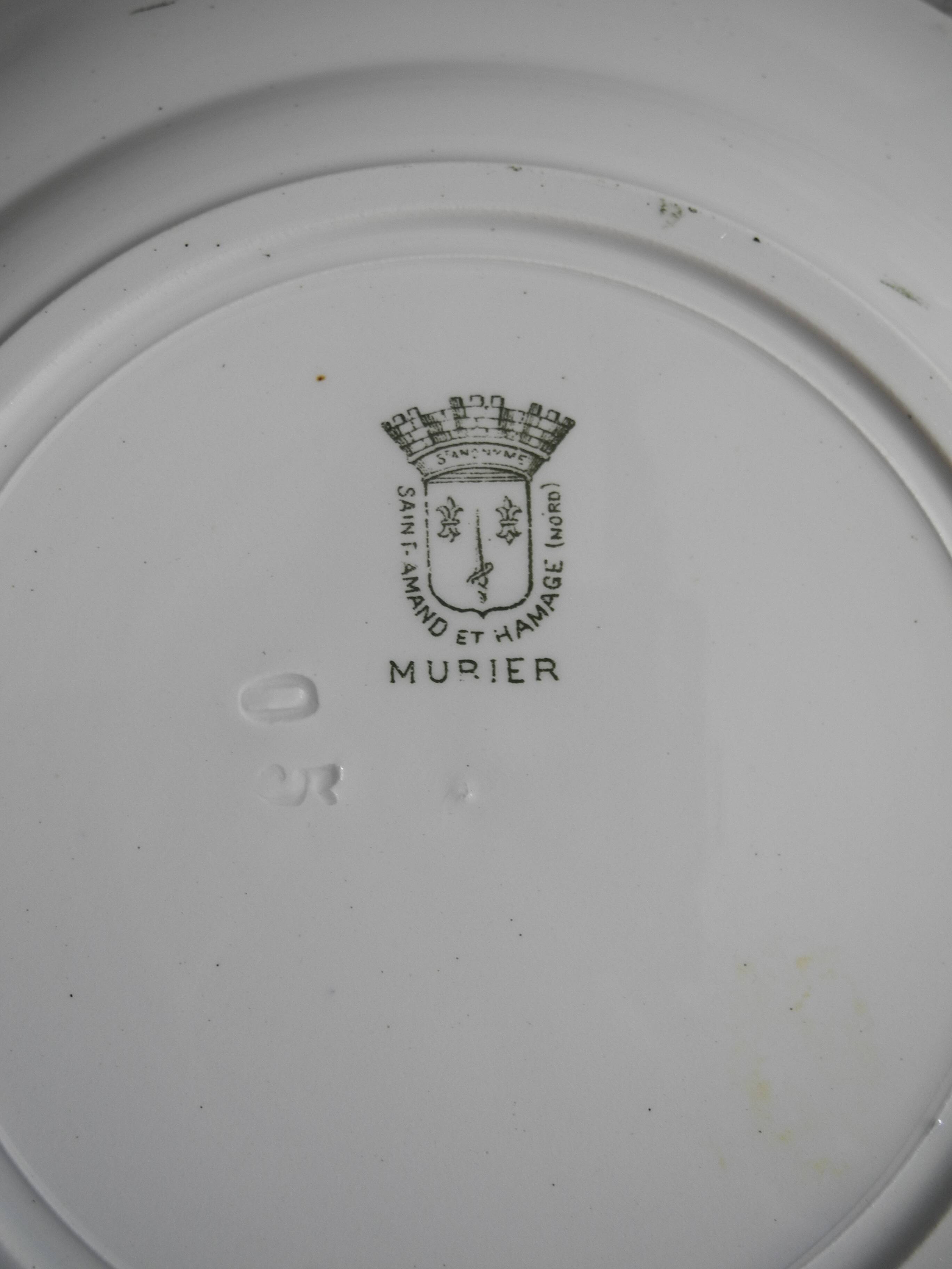 Lot of 5 flat plates, St Amand earthenware, antique French flate plates, 30s